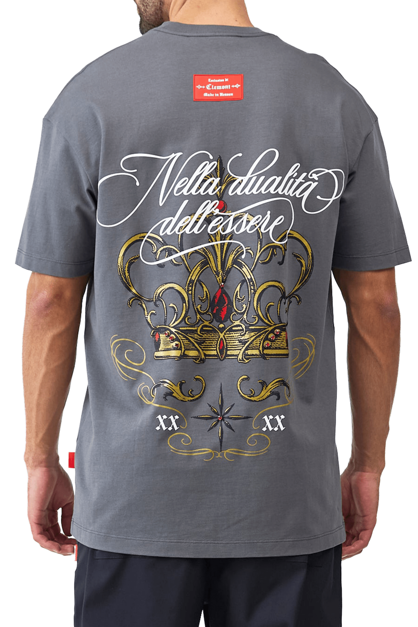 CAMISETA OVERSIZED MASCULINO FILIGRANA GRIS OSCURO CLEMONT - CLEMONT.CO S.A.S.