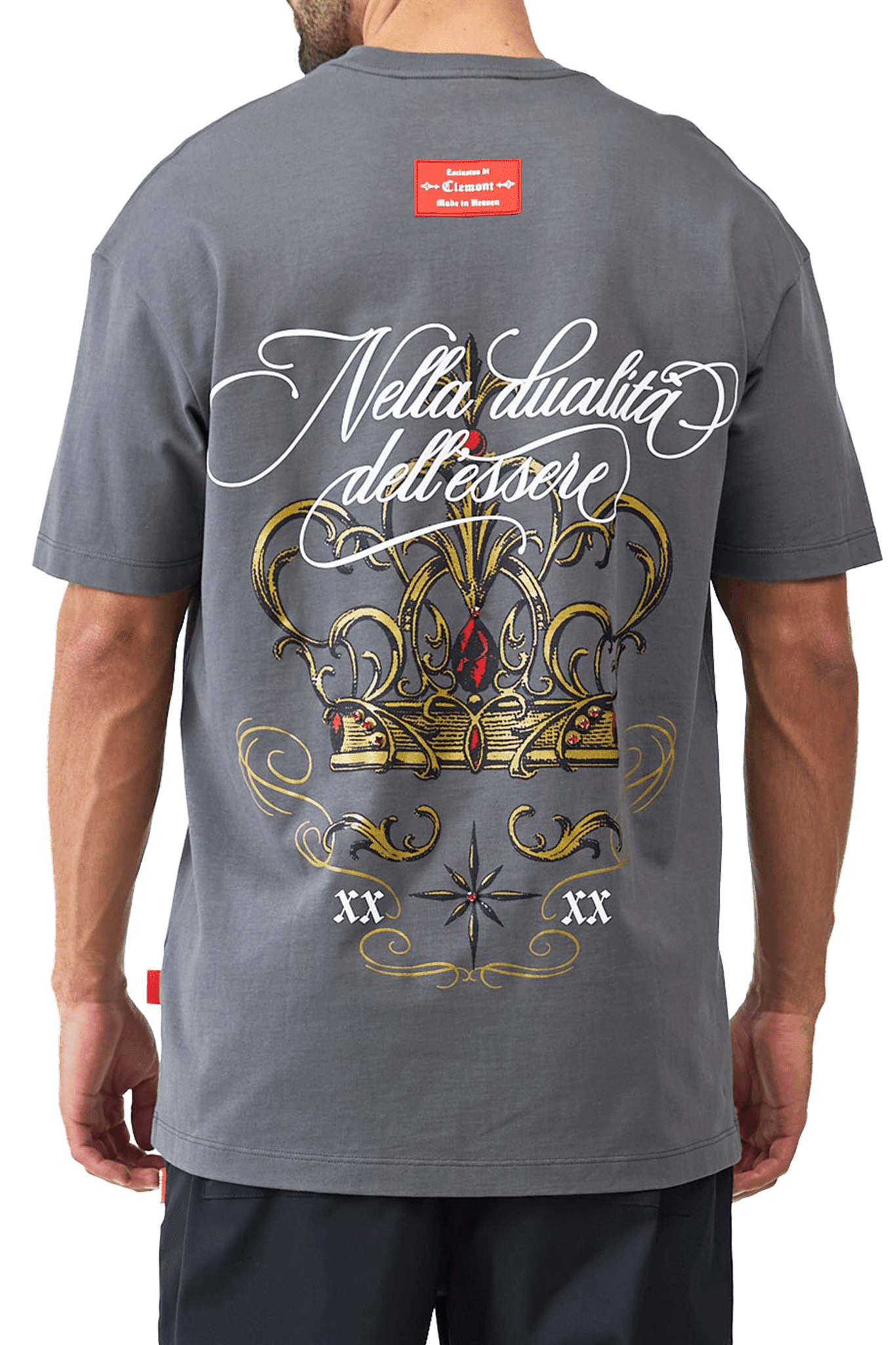 CAMISETA OVERSIZED MASCULINO FILIGRANA GRIS OSCURO CLEMONT - CLEMONT.CO S.A.S.