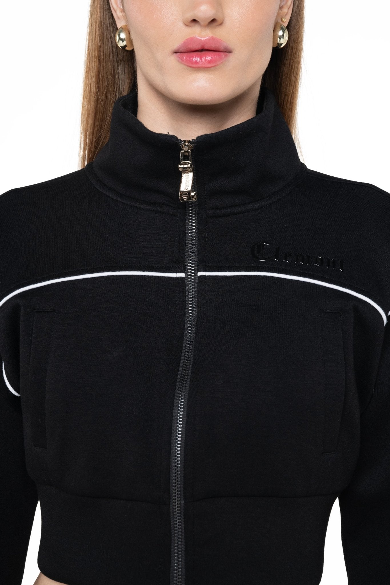 SWEATER CROPPED BREZZA MUJER NEGRO/CREMA CLEMONT - Clemont Oficial