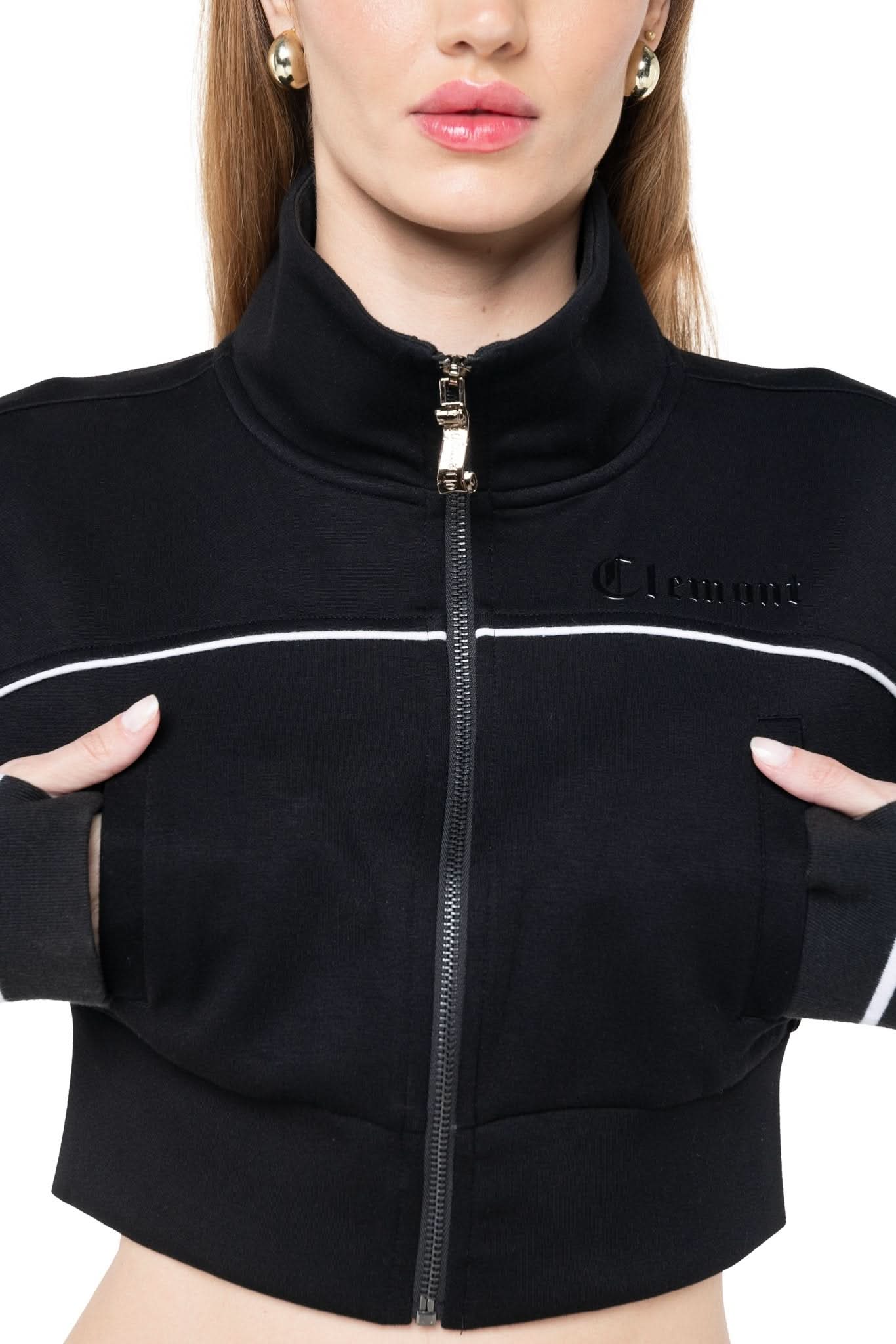 SWEATER CROPPED BREZZA MUJER NEGRO/CREMA CLEMONT - Clemont Oficial