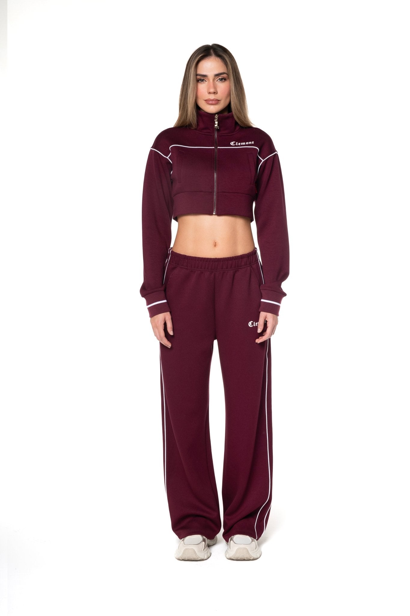 SWEATER CROPPED MUJER BREZZA VINOTINTO/CREMA CLEMONT - Clemont Oficial