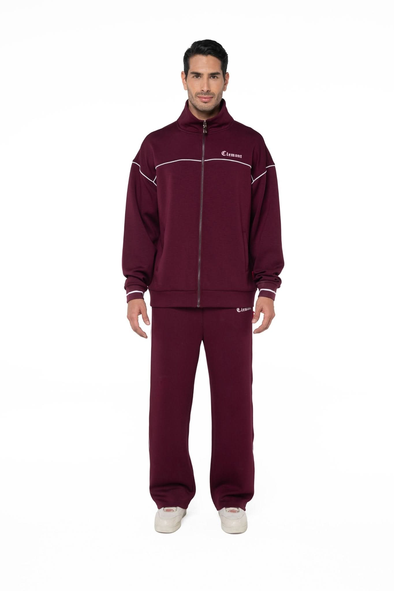 SWEATER MOCK NECK MASCULINO TRACCIA VINOTINTO/CREMA CLEMONT - Clemont Oficial