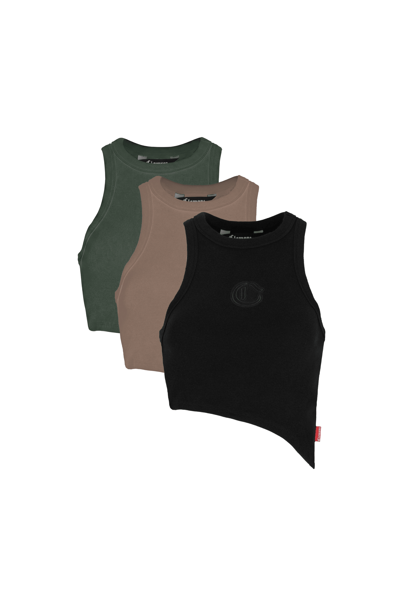 3 PACK CROP TOP MUJER PIACEVOLE NEGRO/VERDE/TAUPE CLEMONT - Clemont Oficial