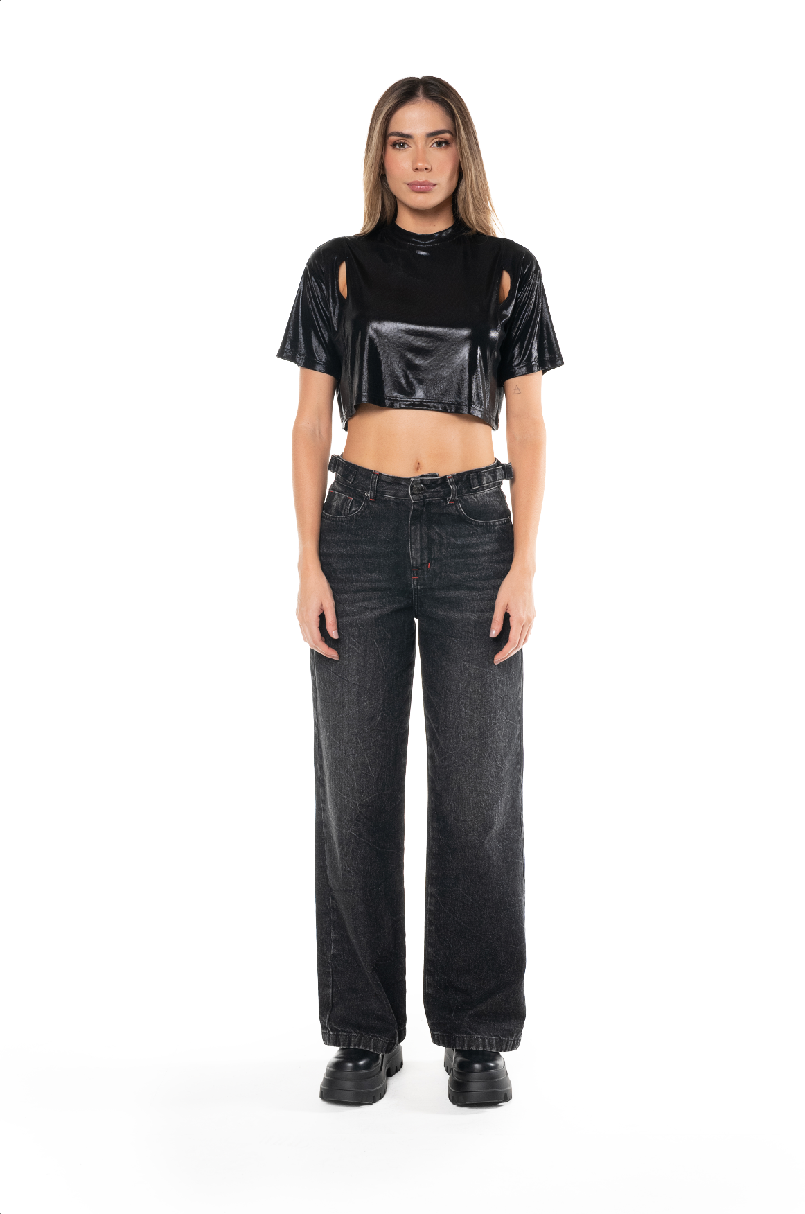 CROP TOP PLATINATO NEGRO FEMENINO CLEMONT