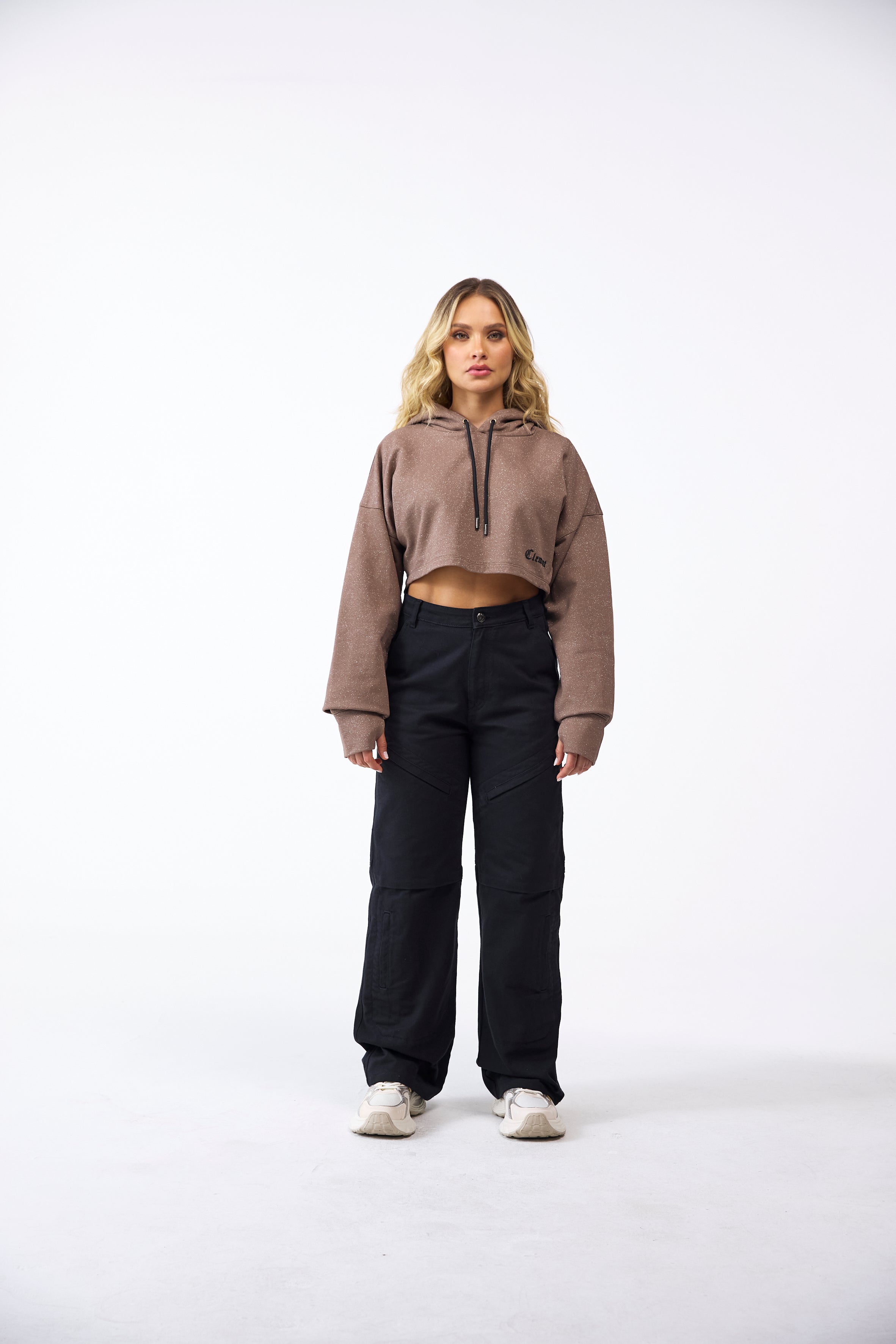 HOODIE CROP MUJER EVANESCENZA TAUPE CLEMONT