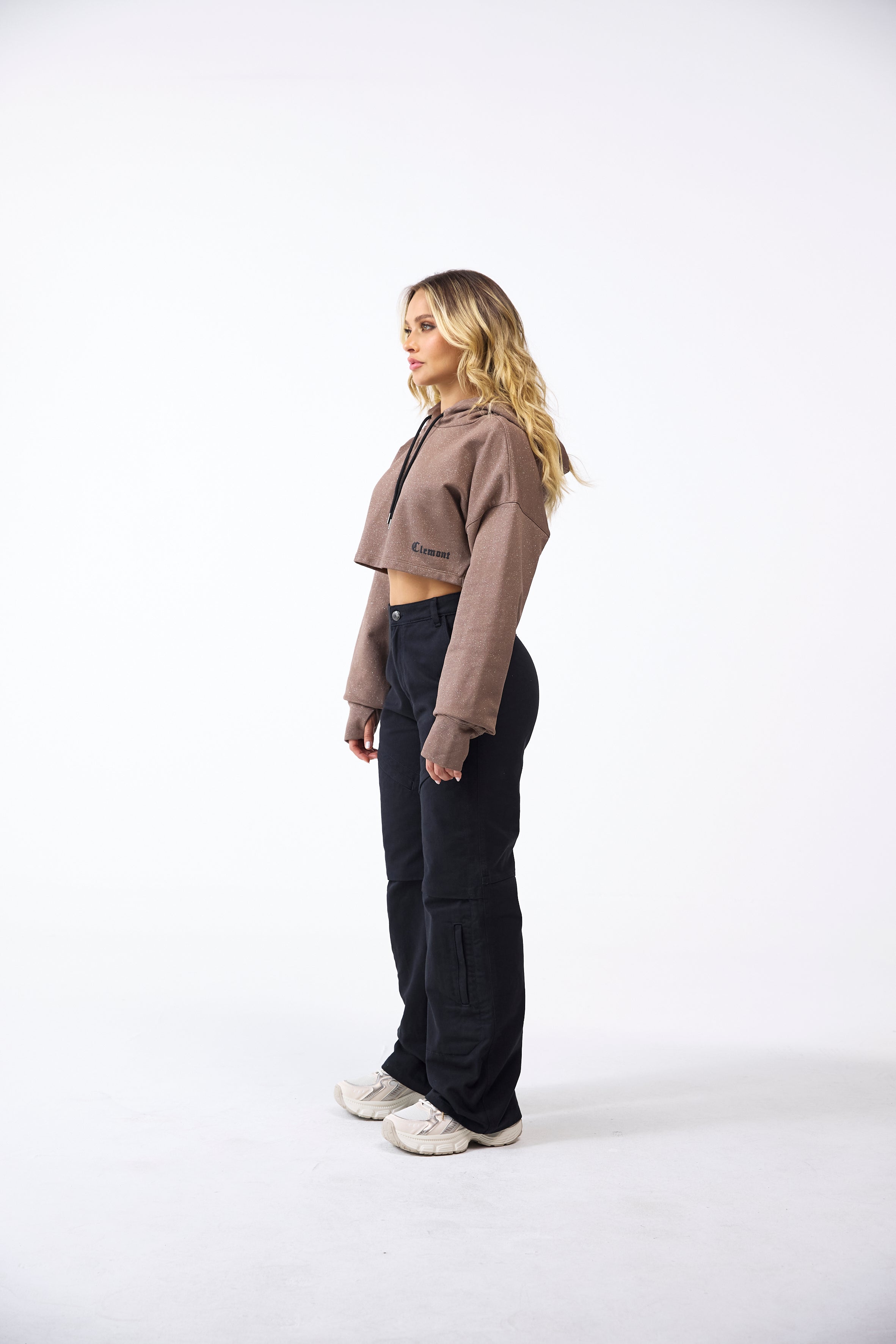 HOODIE CROP MUJER EVANESCENZA TAUPE CLEMONT