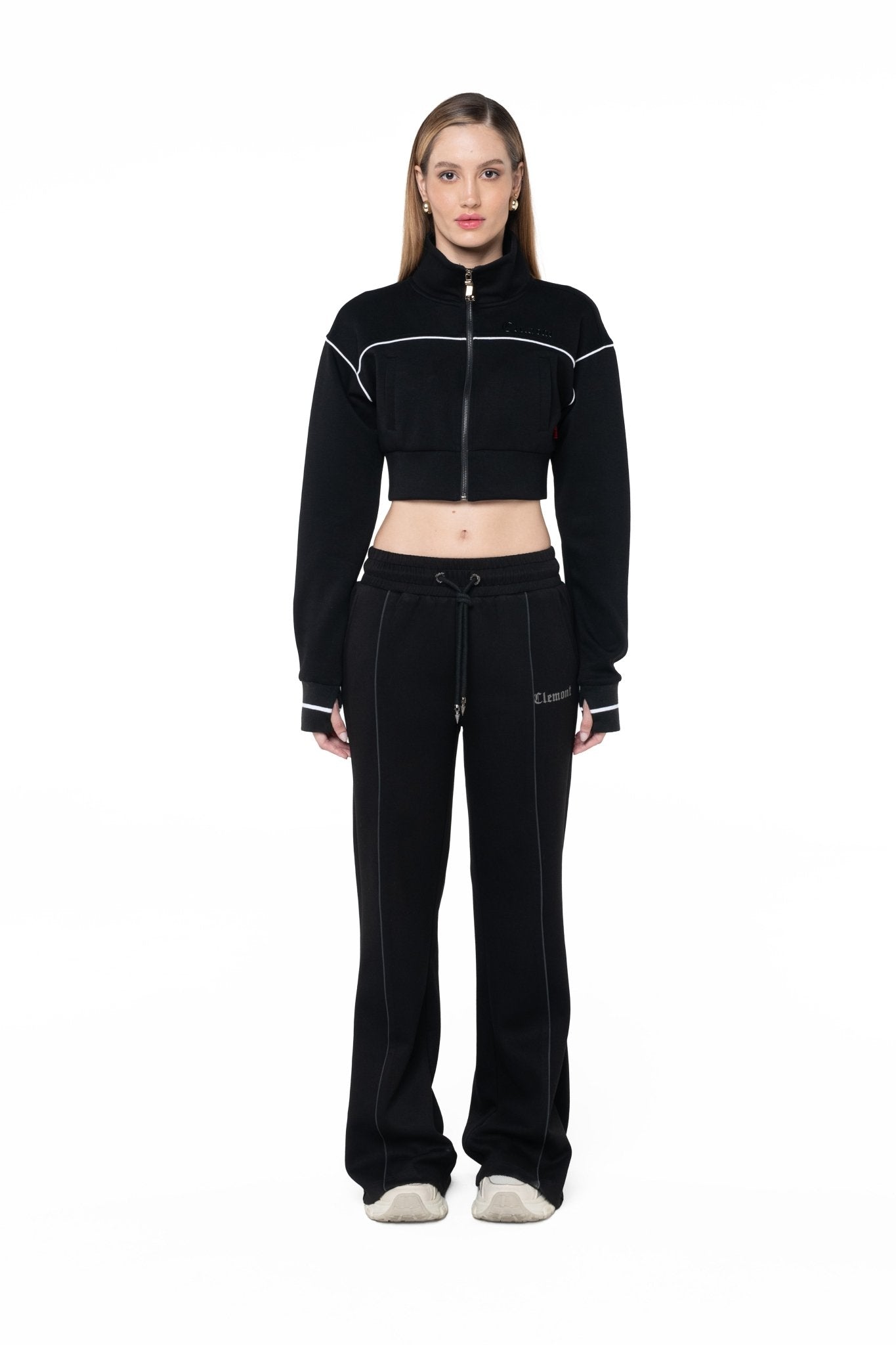 SWEATER CROPPED BREZZA MUJER NEGRO/CREMA CLEMONT - Clemont Oficial