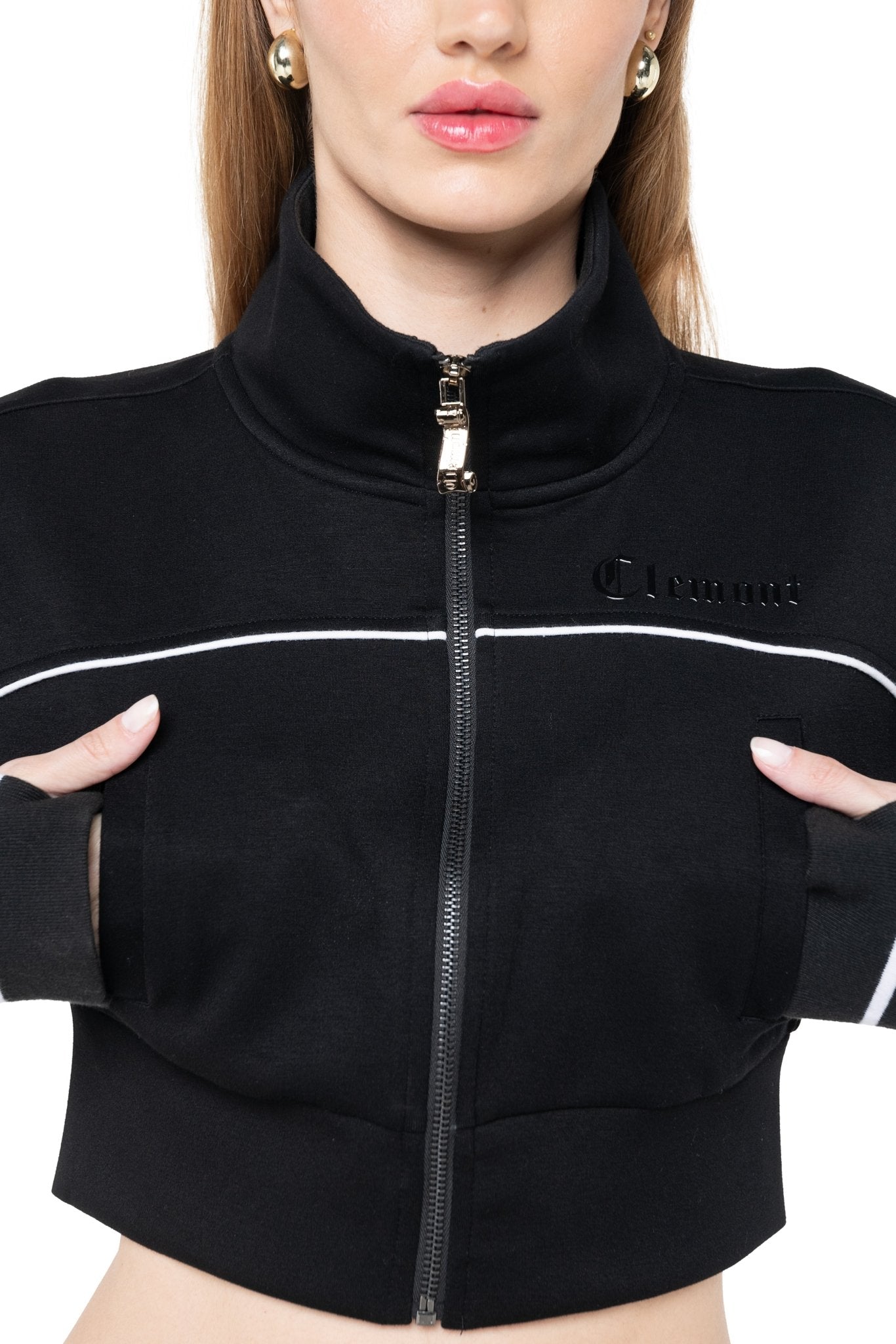 SWEATER CROPPED BREZZA MUJER NEGRO/CREMA CLEMONT - Clemont Oficial