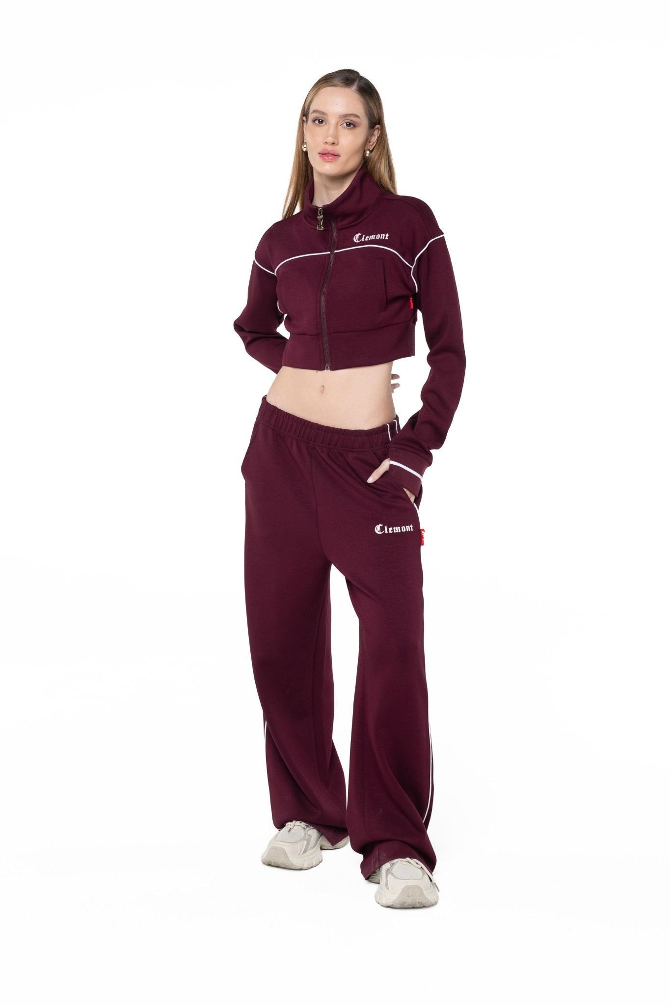 SWEATER CROPPED MUJER BREZZA VINOTINTO/CREMA CLEMONT - Clemont Oficial