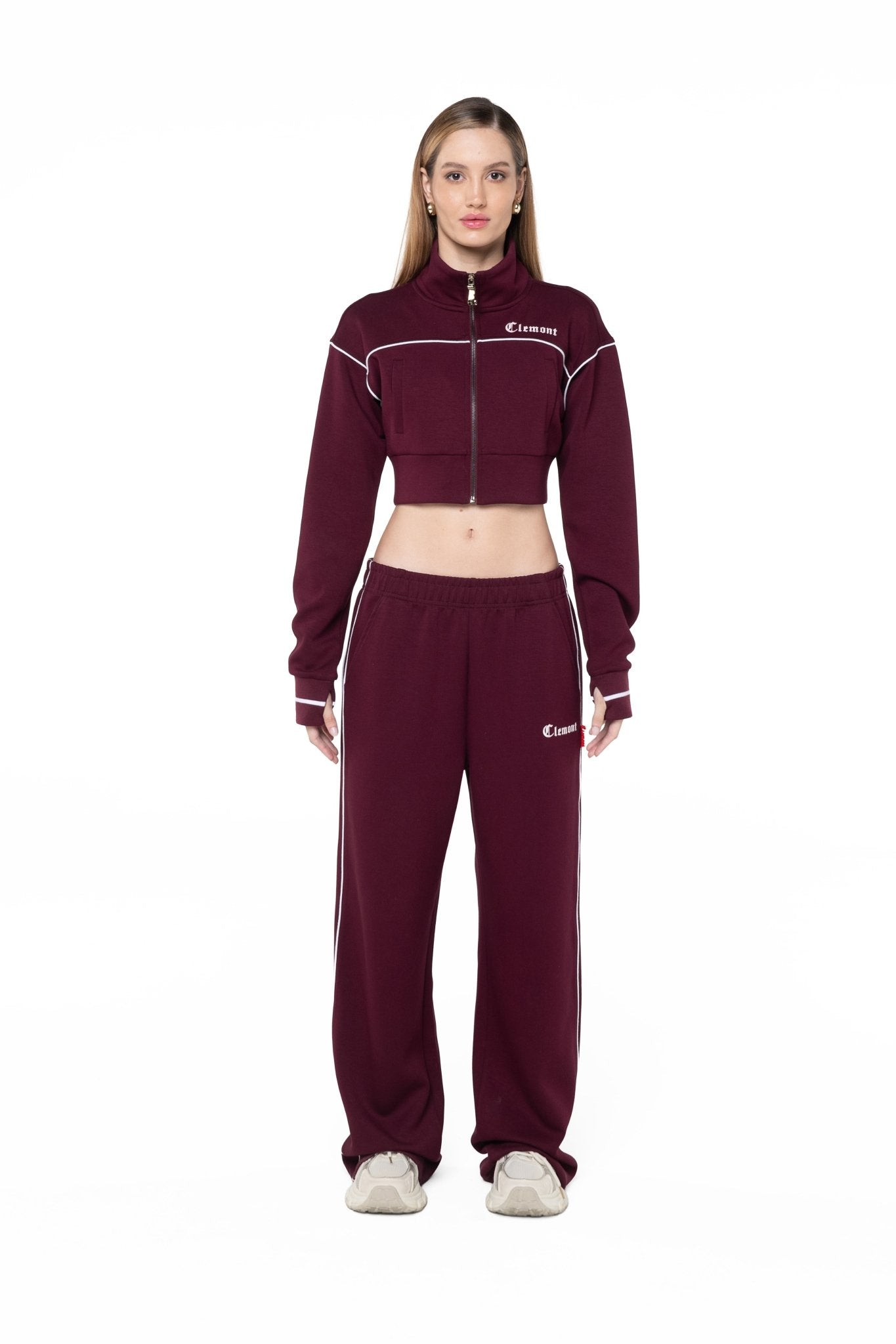 SWEATER CROPPED MUJER BREZZA VINOTINTO/CREMA CLEMONT - Clemont Oficial