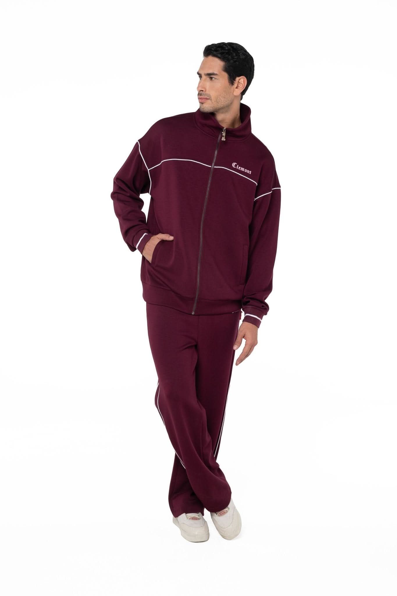 SWEATER MOCK NECK MASCULINO TRACCIA VINOTINTO/CREMA CLEMONT - Clemont Oficial